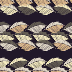 Seamless background with decorative leaves. Scribble texture. Textile rapport.