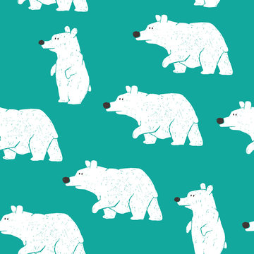 Vector seamless background pattern with hand drawn polar bears
