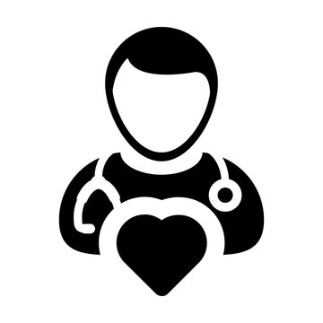 Doctor Icon Vector Cardiologist Specialist with Heart Symbol for Male Physician Profile Avatar in Glyph Pictogram illustration