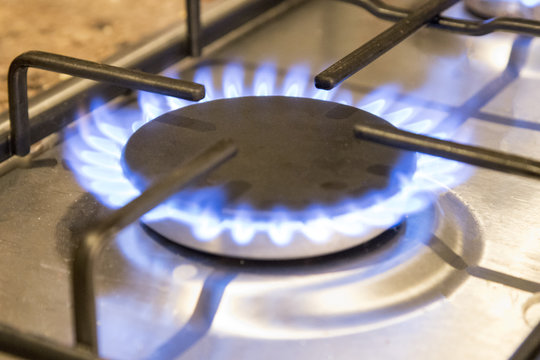 Close Up Lit Gas Hob Burner