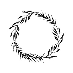 Fototapeta na wymiar Floral rustic branch wreath for wedding invitation template design. Botanical hand drawn elements. Nature vector illustration.