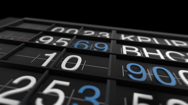 3D rendering of a Close-up arrival departure boards with texts and numbers.
