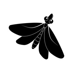 Cartoon moth silhouette insect isolated on white background