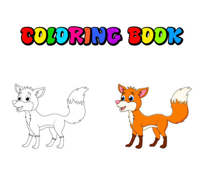 Cartoon fox colorig book isolated on white background