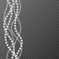 Diamond sparkling beads. Shining precious gems chain. Round shape. Modern jewelery background