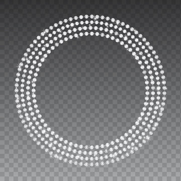 Diamond sparkling beads. Shining precious gems chain. Round shape. Modern jewelery background