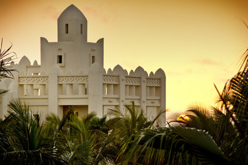 westafrikanische Architektur auf Boa Vista im Abendlicht