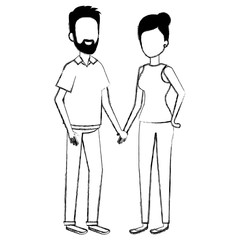 young couple avatars characters vector illustration design