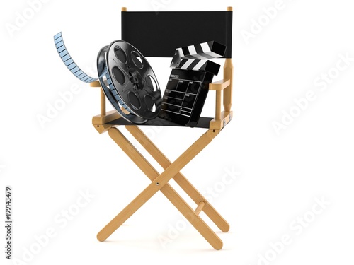 Movie Director Chair With Film Reel And Clapboard