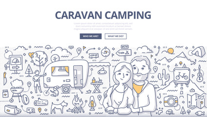 Fototapeta na wymiar Caravan Camping Doodle Concept