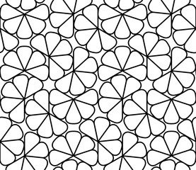 Vector seamless texture. Modern geometric background. Monochrome repeating pattern. Hexagonal tiles with abstract flowers.