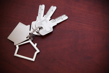 Keys on keys chain with house symbol, real estate concept