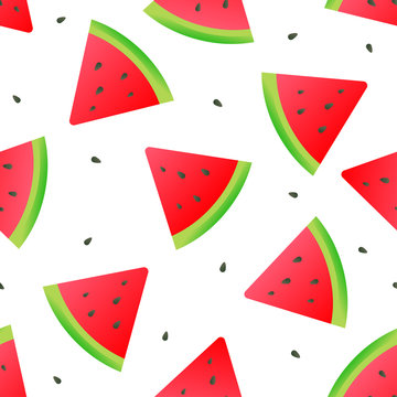 Watermelon seamless pattern vector illustration. Red Watermelon slices isolated on white background. 