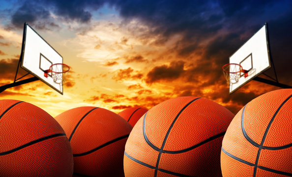 Basketball court and balls