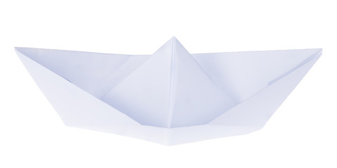 light blue paper origami ship isolated on white