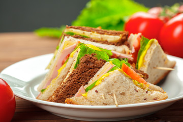 sandwich on a wooden table