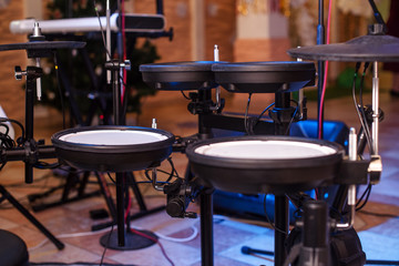 A group of electronic drums shot close-up 