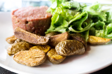 tasty Steak tartare (Raw beef) - classic steak tartare on white plate