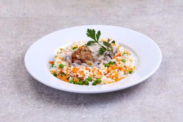 rice with vegetables and meatball