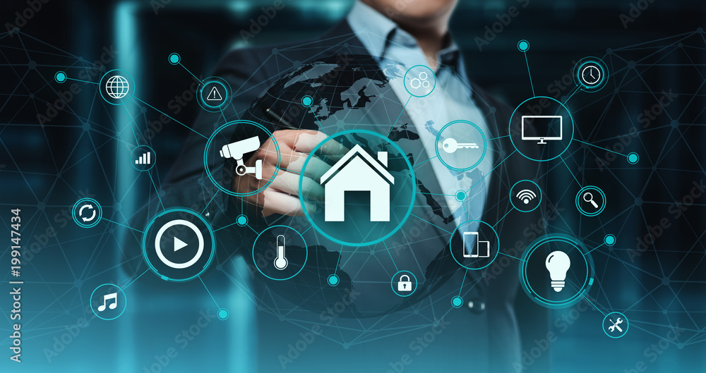 Poster smart home automation control system. innovation technology internet network concept