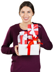 Portrait of a smiling cute woman and gift box