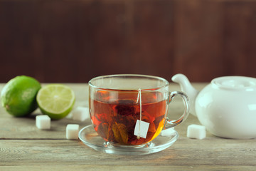 Cup of tea on wooden table