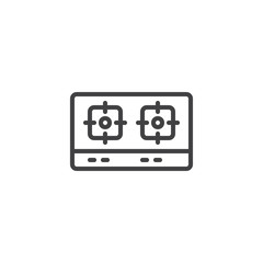 Gas stove top view outline icon. linear style sign for mobile concept and web design. Dual head stove simple line vector icon. Symbol, logo illustration. Pixel perfect vector graphics