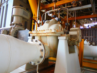 The centrifugal pump install on process cooling medium and heat exchanger system at oil and gas offshore platform.