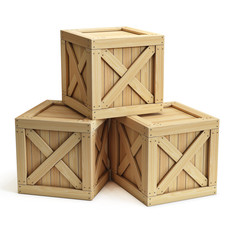 Stack of wooden crates, cargo boxes isolated on white background  3d rendering