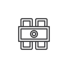 Dining table and chairs top view outline icon. linear style sign for mobile concept and web design. Furniture simple line vector icon. Symbol, logo illustration. Pixel perfect vector graphics