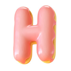 Glazed donut font 3d rendering letter H