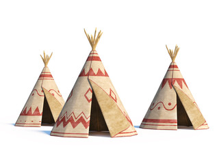 North America's indian tents isolated on white background, tepee village, 3d rendering © koya979