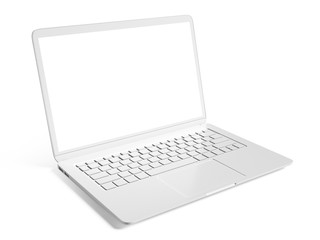 Blank white laptop with copy space isolated on white background 3d rendering - obrazy, fototapety, plakaty
