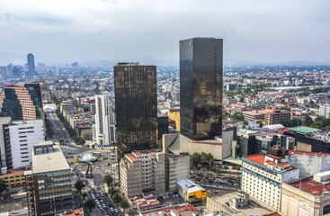 Modern and ancient architecture. Aerial view landscape Mexico city , Reforma street