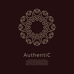 Golden vector logotype. Eastern outline logo. Classic design.