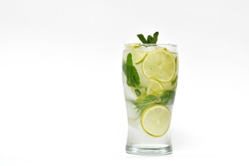 Fresh and cold mahito cocktail on a white background