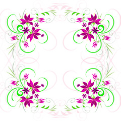 Vector Seamless floral pattern with decorative  flowers of fuchsia color on white background.