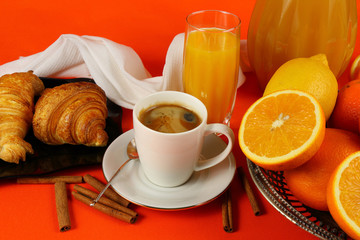 Breakfast includes coffee, croissants and fruit