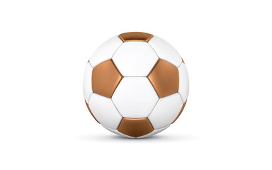 White and Gold soccer ball on white background. Golden 3d football ball.