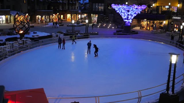 Night time winter Ice skating in Vail Colorado.