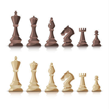 Chess figures dark and bright on white background