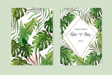 Floral card set. Wedding Invitation, save the date, rsvp, invite. Vector illustration. Celebration template. Watercolor style