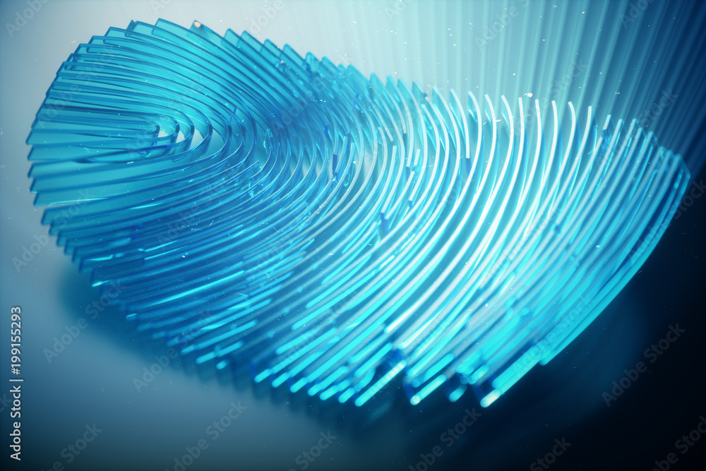 Aufkleber 3d illustration fingerprint scan provides security access with biometrics identification. concept fi