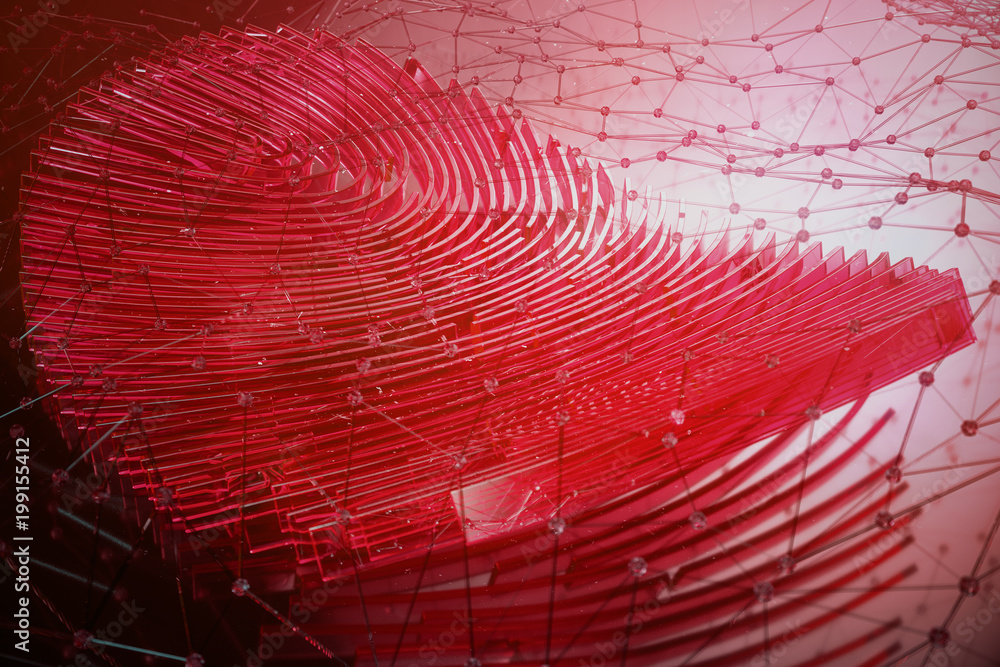 Poster 3d illustration fingerprint scan provides security access with biometrics identification. personal d