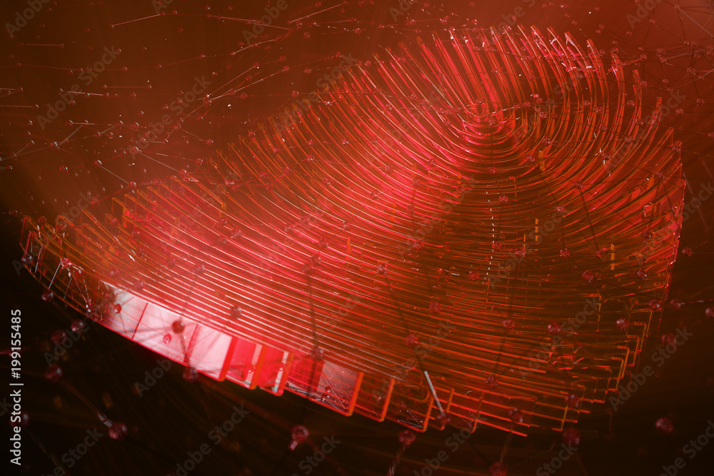 Poster 3d illustration fingerprint scan provides security access with biometrics identification. personal d