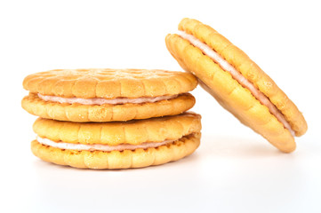 Biscuit cookies close up on white background