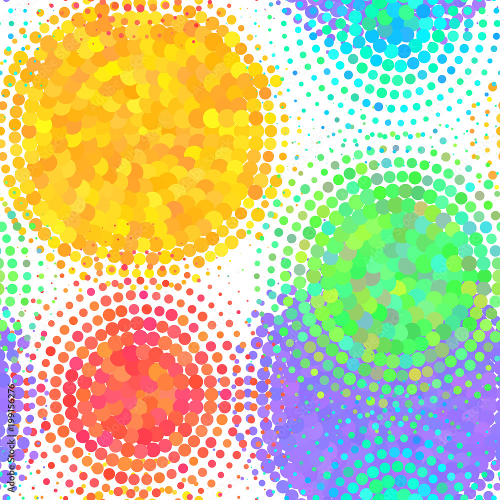Poster seamless pattern with halftone colorful dots vector circle shapes. abstract multicolor mosaic motif 