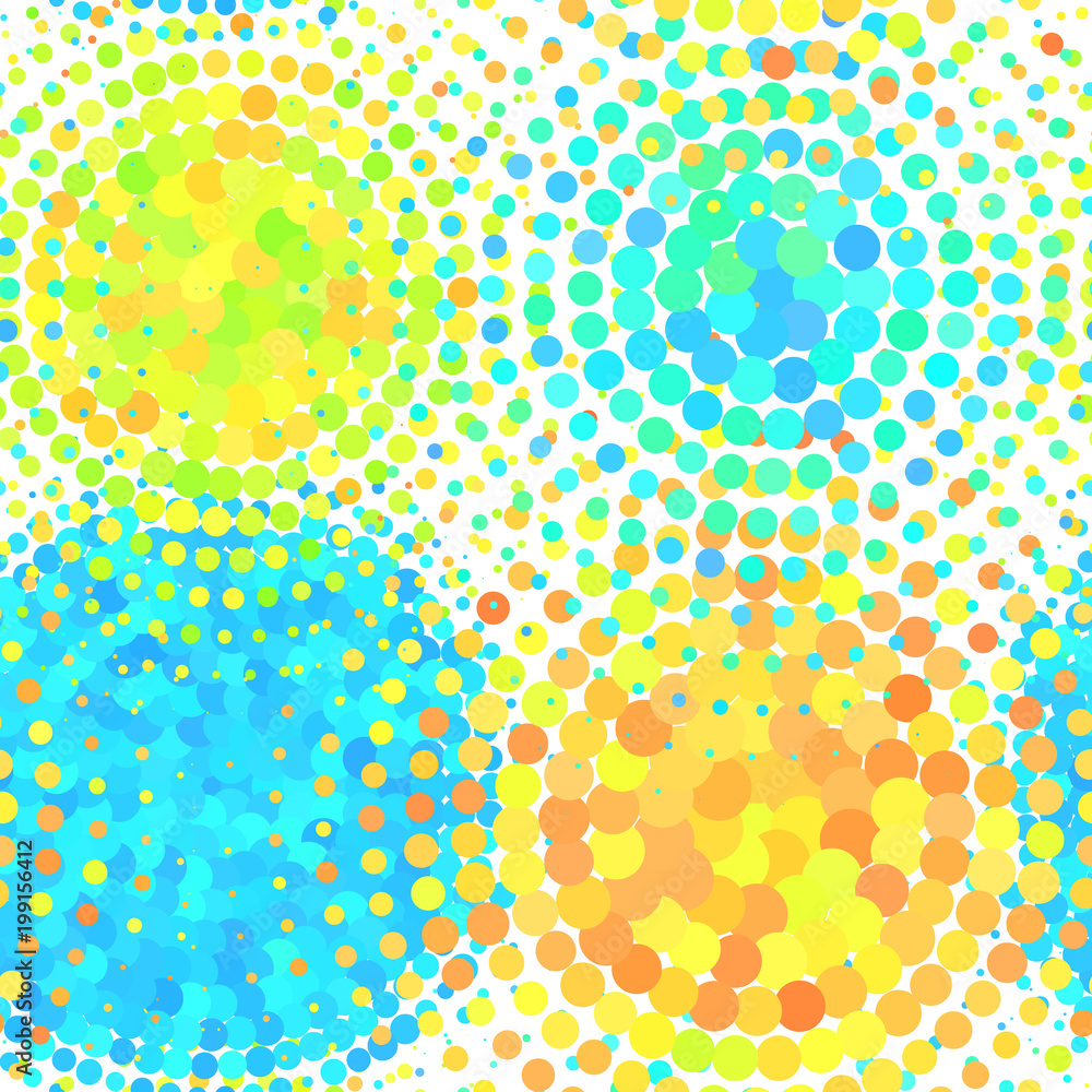 Poster seamless pattern with halftone colorful dots vector circle shapes. abstract multicolor mosaic motif 