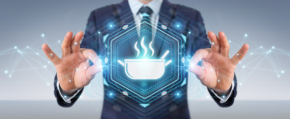 Businessman using application to order home made food online 3D rendering