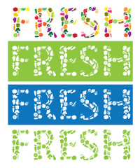 Fresh text using vector fruit and vegetables icons.